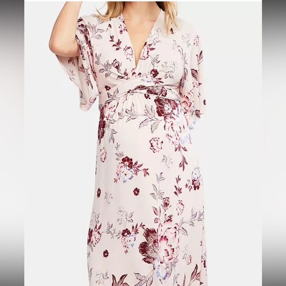 Jessica Simpson Maternity Blouson Cream and Burgundy Floral Dress - Picture 13 of 14